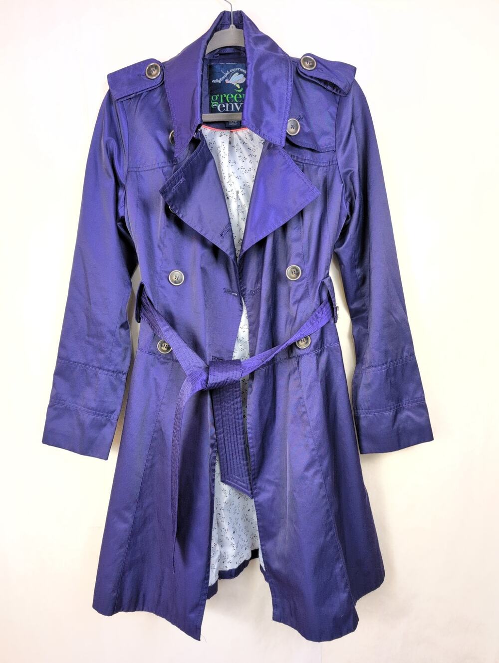 Green With Envy purple belted trench coat Size Med Preppy Old Money Classic